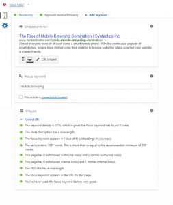 optimized yoast analysis tab