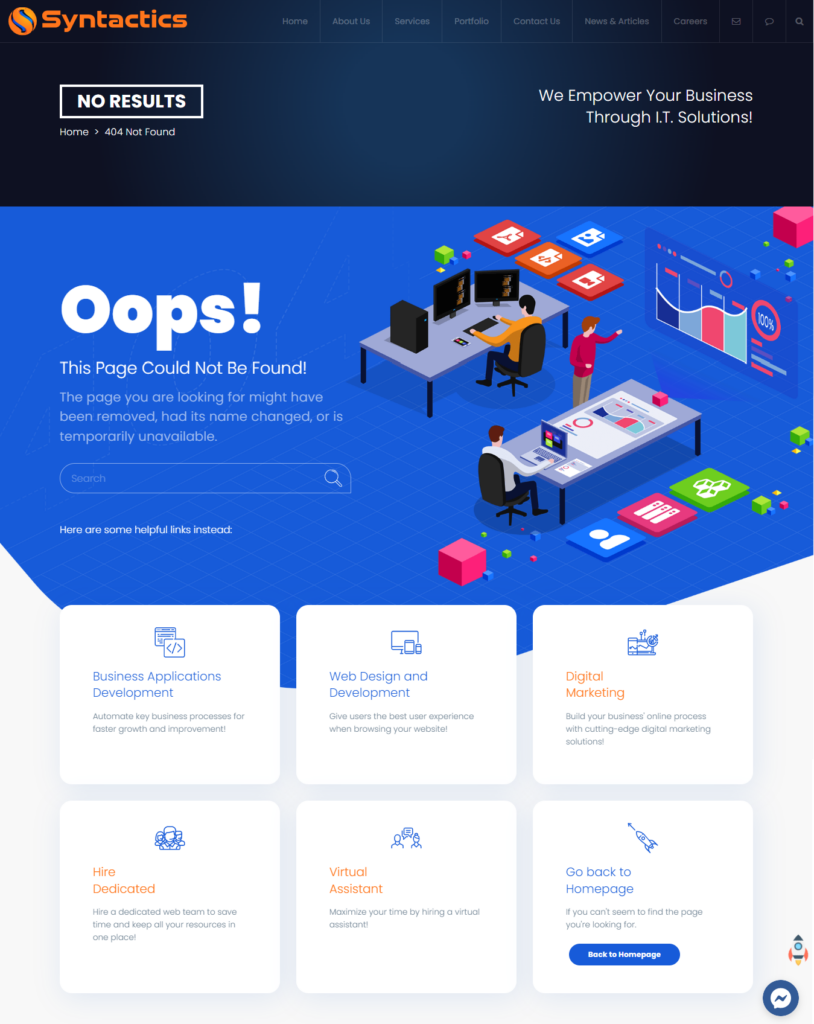 Syntactics 404 Page, Custom 404 page WordPress